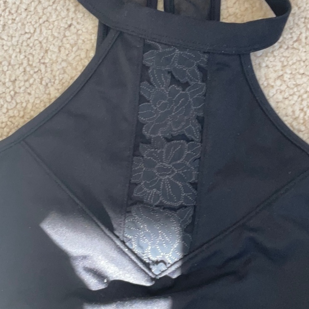 Bloch Leotard Black Floral Dance Ballet Choker Neck Mesh